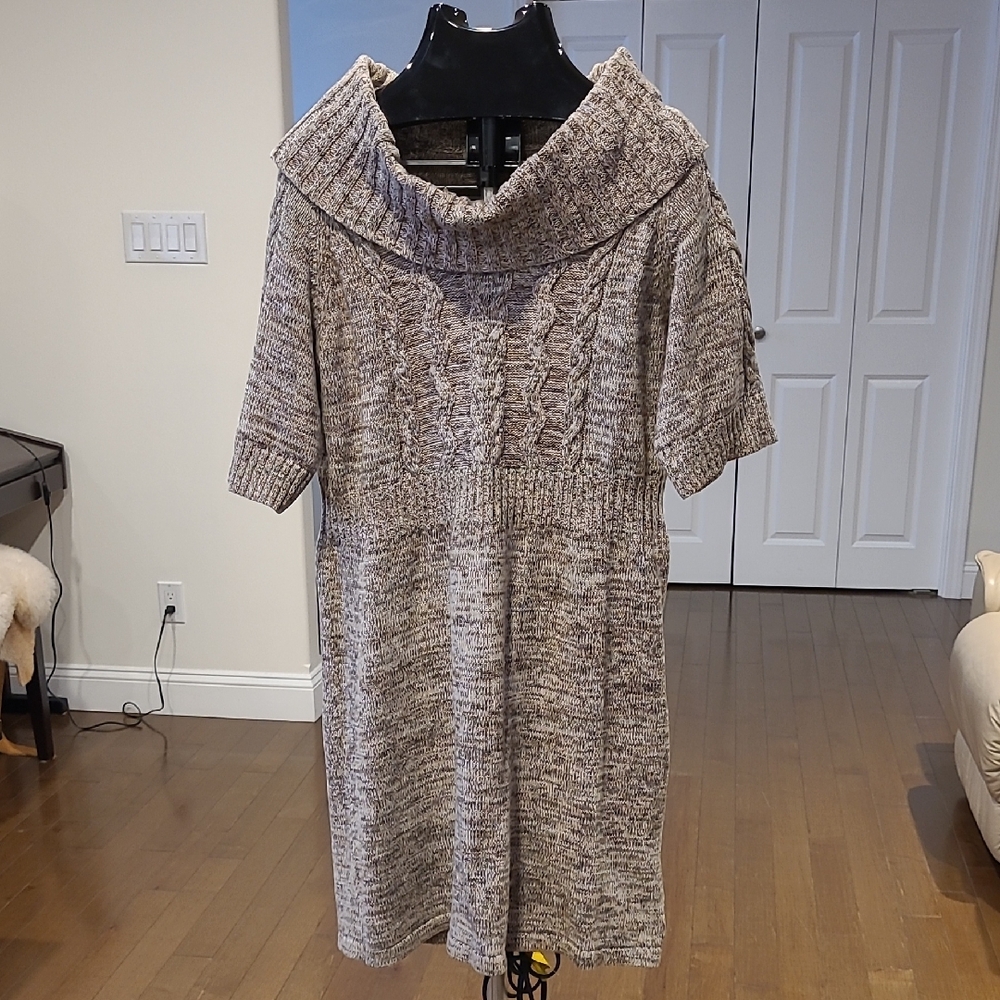 Denver Hayes Heathered Cowl Neck Cotton Sweater Dress XL